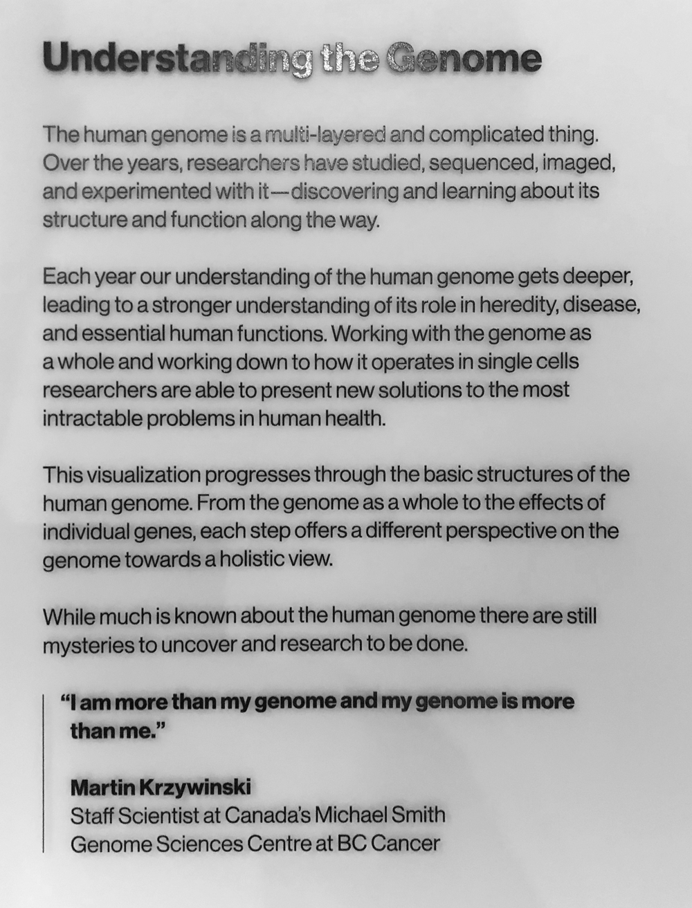Gene Cultures exhibit at the MIT Museum - Martin Krzywinski / Martin Krzywinski @MKrzywinski mkweb.bcgsc.ca